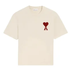 AMI Paris - Ami de Coeur Embroidered T-Shirt (Moonlight / Sunset Red Heart)