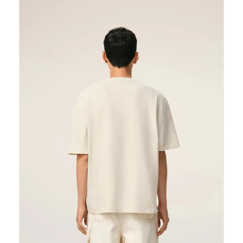 AMI Paris - Ami de Coeur Embroidered T-Shirt (Moonlight / Sunset Red Heart)