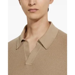 Beige Polo T-shirt Ribbed Hem