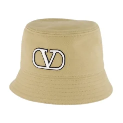Beige Katoenen VLogo Bucket Hoed