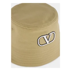 Beige Katoenen VLogo Bucket Hoed
