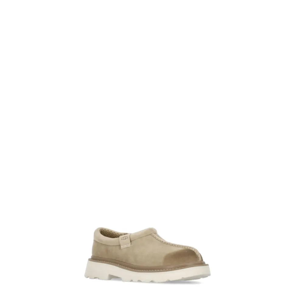 Beige Suède Leren Platte Schoenen