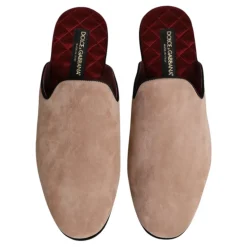 Beige Suède Leren Slides Platte Schoenen