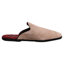 Beige Suède Leren Slides Platte Schoenen