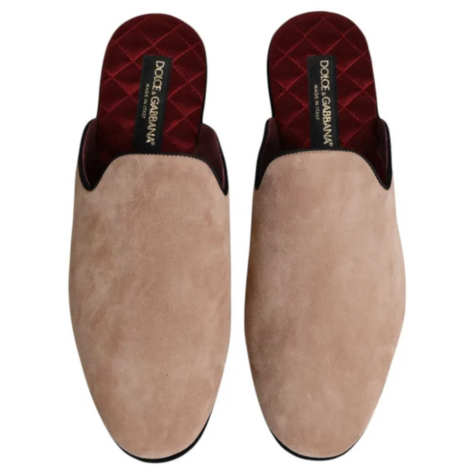 Beige Suède Slides Platte Schoenen