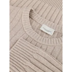 Beige Wolmix Crew Neck Pullover
