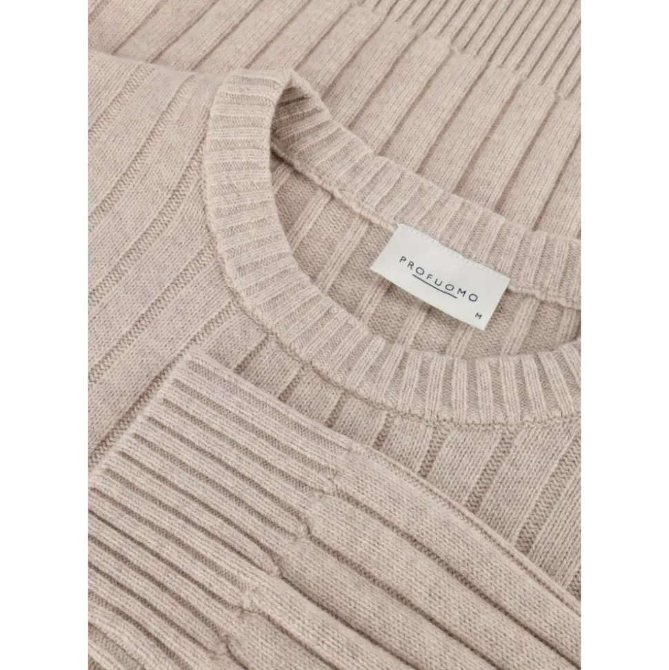 Beige Wolmix Crew Neck Pullover