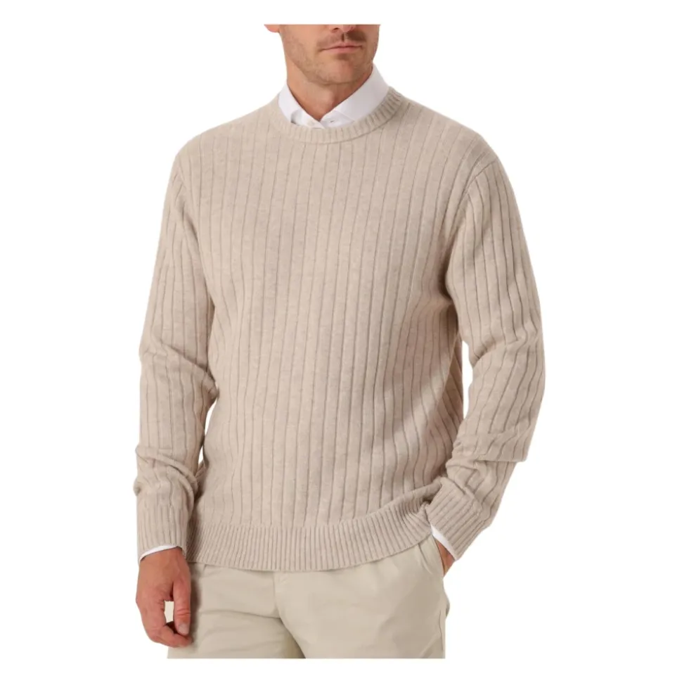 Beige Wolmix Crew Neck Pullover