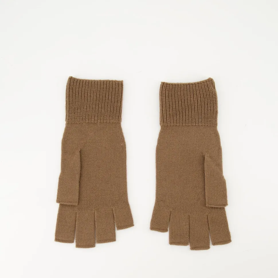 Beige Wol Unisex Logo Wanten