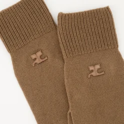 Beige Wol Unisex Logo Wanten