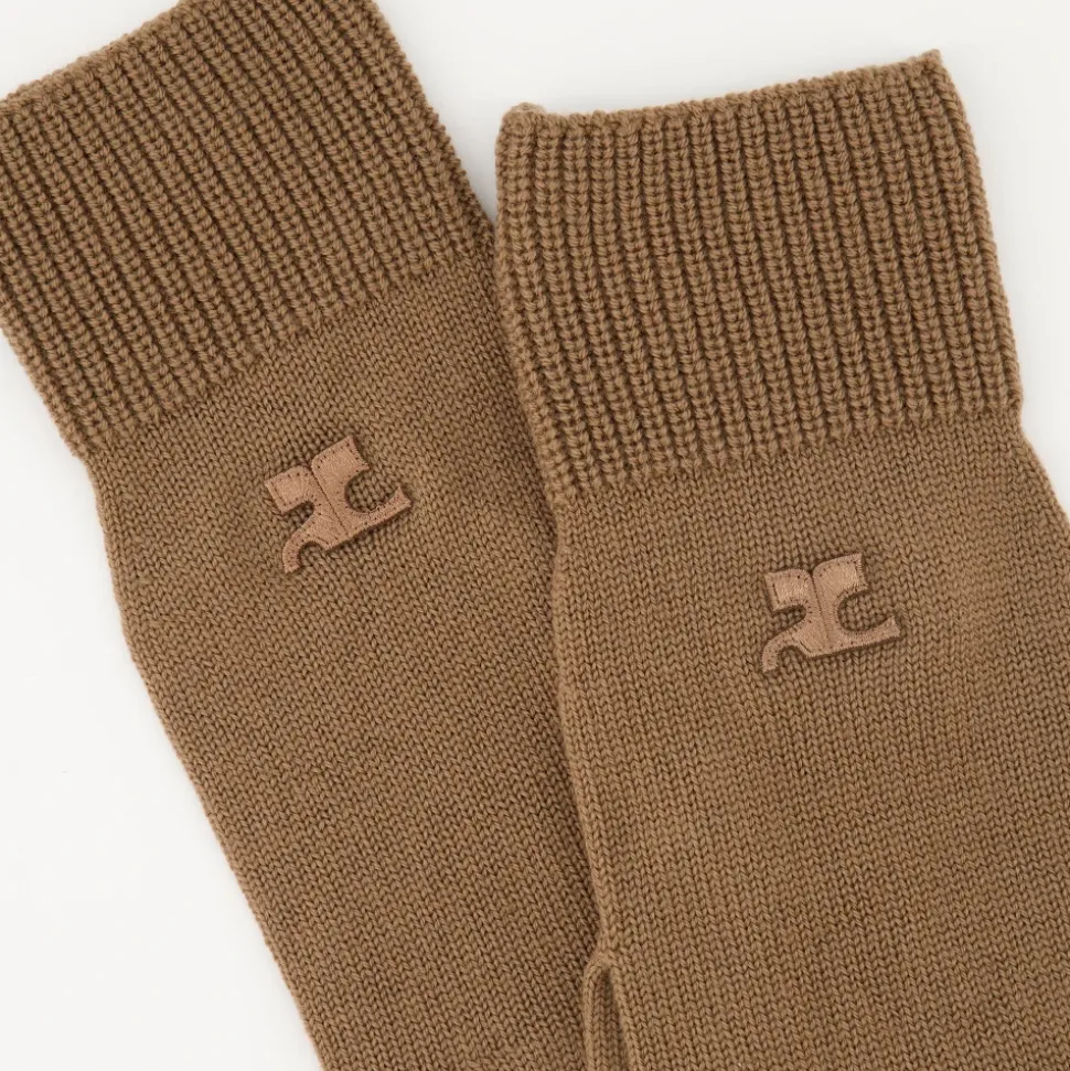 Beige Wol Unisex Logo Wanten