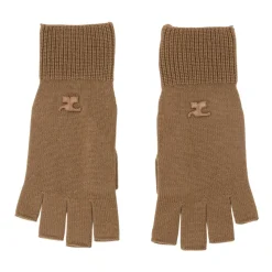 Beige Wol Unisex Logo Wanten