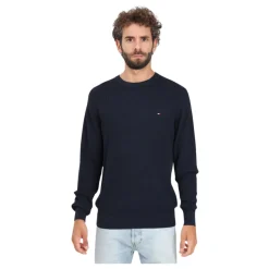 Blauwe Crew-Neck Sweater met Honingraat Weefsel