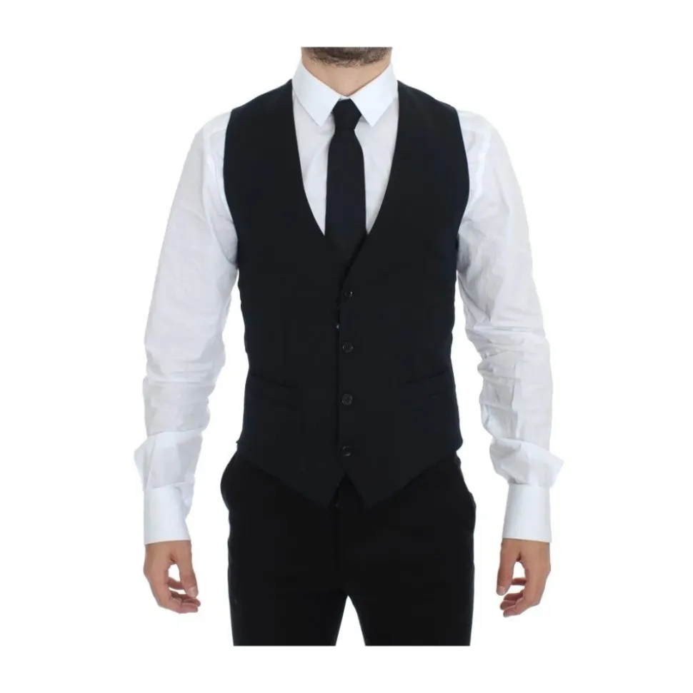 Blauwe Wollen Jurk Vest Elegante Stijl