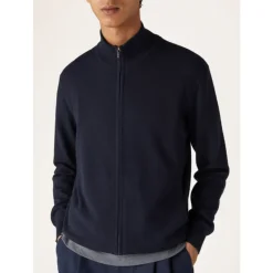 Blauwe Cashmere Zip-Up Bomberjas