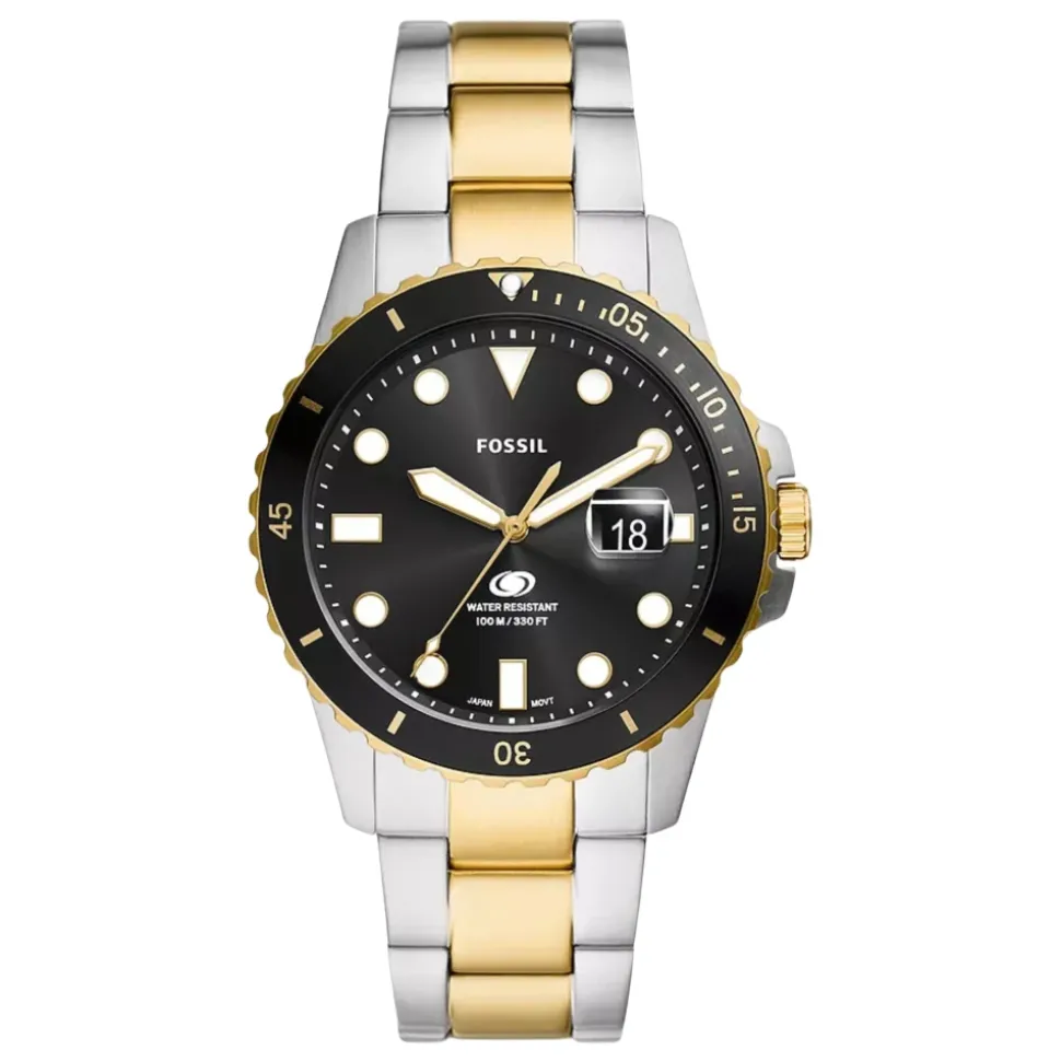 Blauwe Duik Drie-Wijzer Datum Tweekleurig Roestvrij Staal Horloge