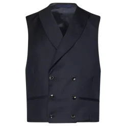 Blauwe Gebreide Dubbelrijige Vest