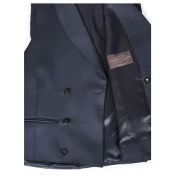Blauwe Gebreide Dubbelrijige Vest