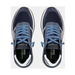 Blauwe lage sneakers met 3D-inzetstuk