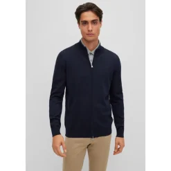 Blauwe Wol Heren Vest met Rits