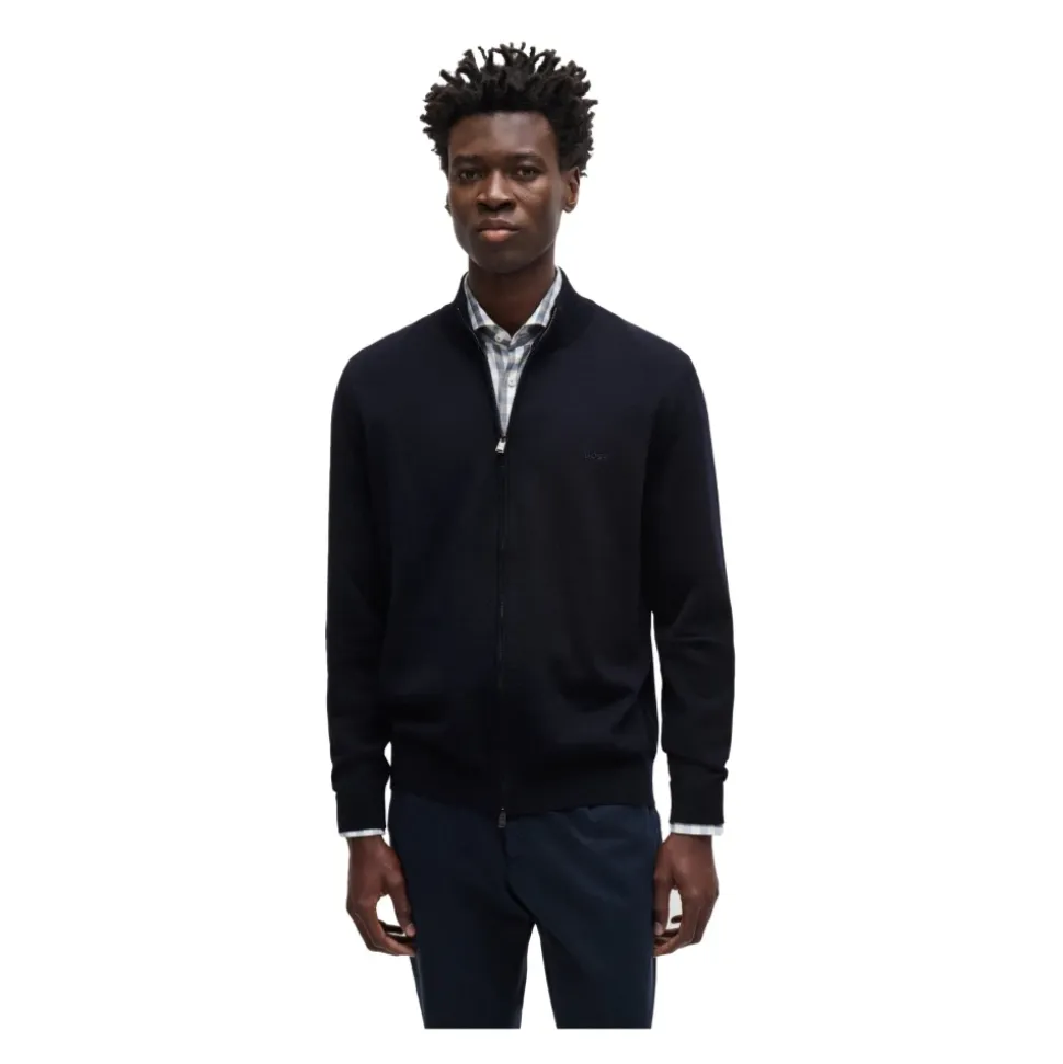 Blauwe Wol Heren Vest met Rits