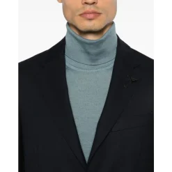 Blauwe wollen blazer met broche detail