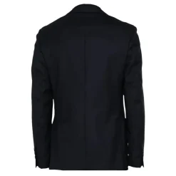 Blauwe wollen blazer met broche detail