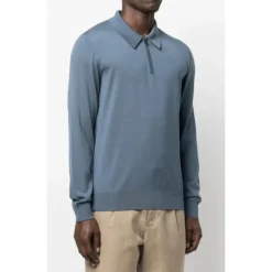 Blauwe Wol Polo Kraag Trui