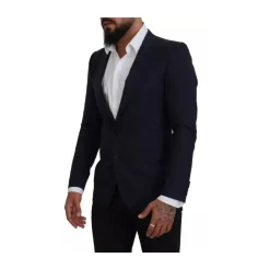 Blauwe Wol Slim Fit Formele Blazer