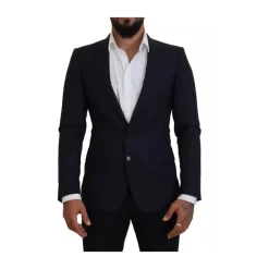 Blauwe Wol Slim Fit Formele Blazer