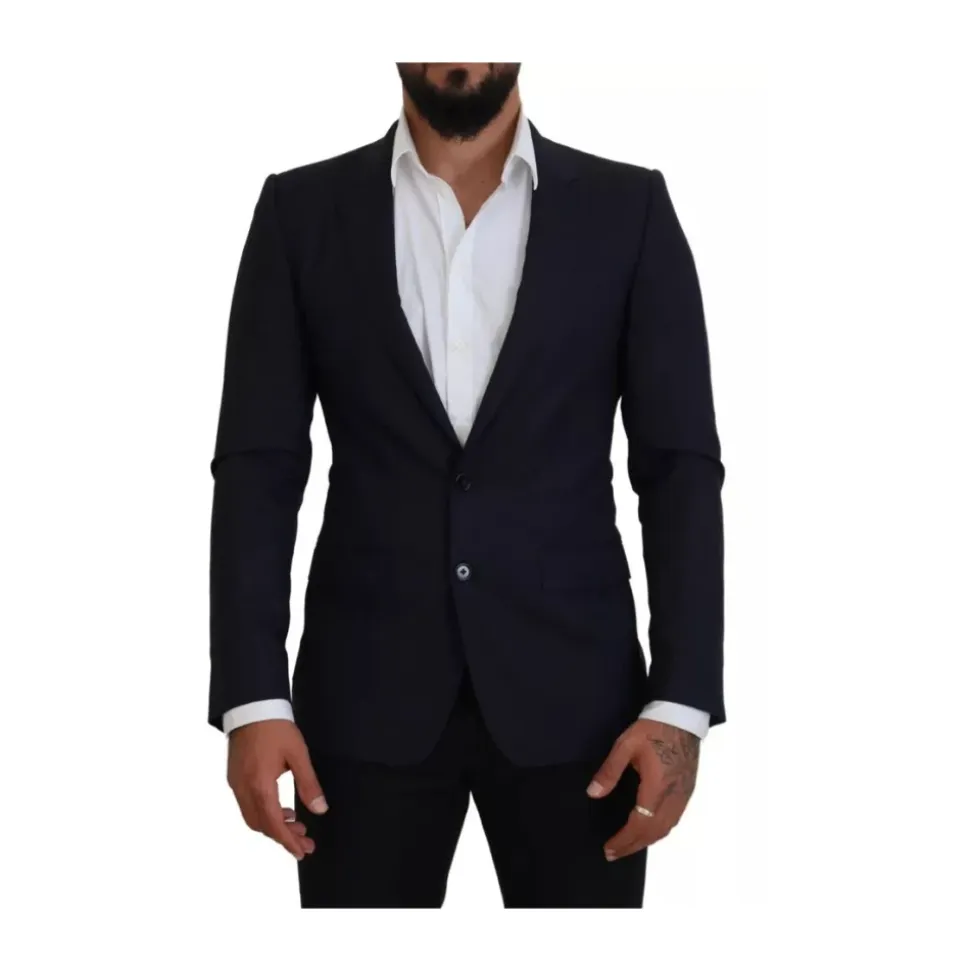 Blauwe Wol Slim Fit Formele Blazer
