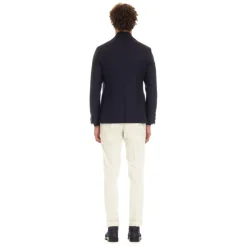 Blauw Geweven Jas met Spiegelrevers