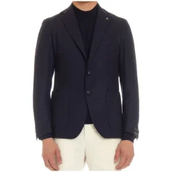 Blauw Geweven Jas met Spiegelrevers