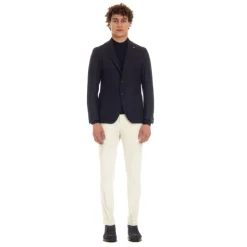 Blauw Geweven Jas met Spiegelrevers