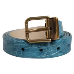 Blauw Leren Klassieke Gouden Metalen Riem