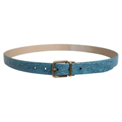 Blauw Leren Klassieke Gouden Metalen Riem