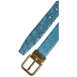 Blauw Leren Klassieke Gouden Metalen Riem