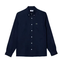 Blauw Linnen Overhemd met Korte Mouwen