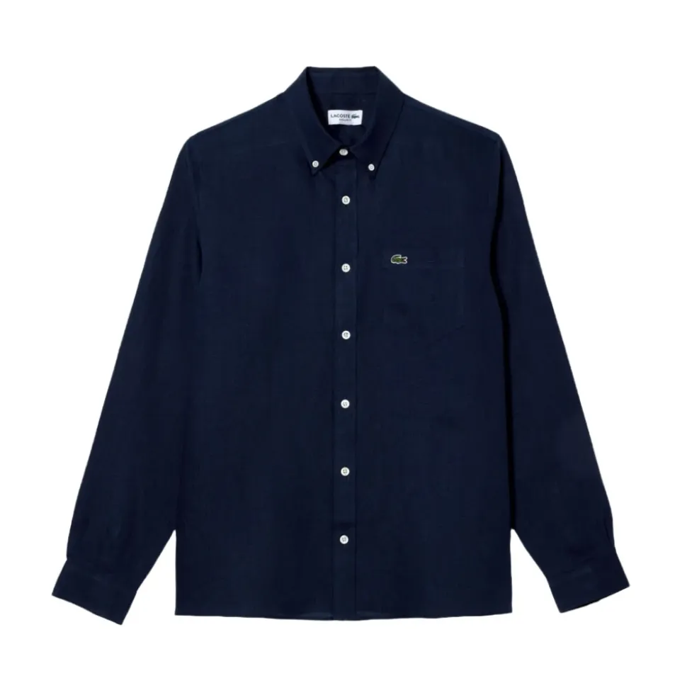 Blauw Linnen Overhemd met Korte Mouwen