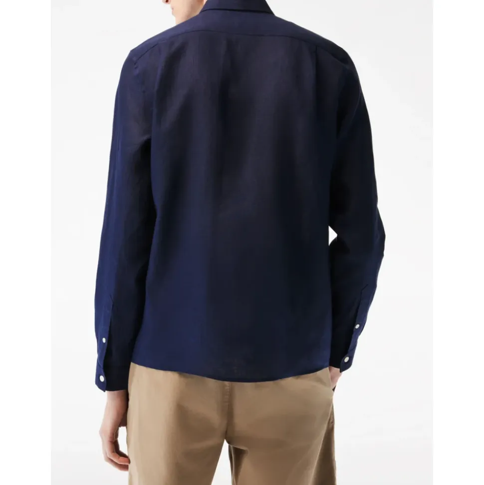 Blauw Linnen Overhemd met Korte Mouwen