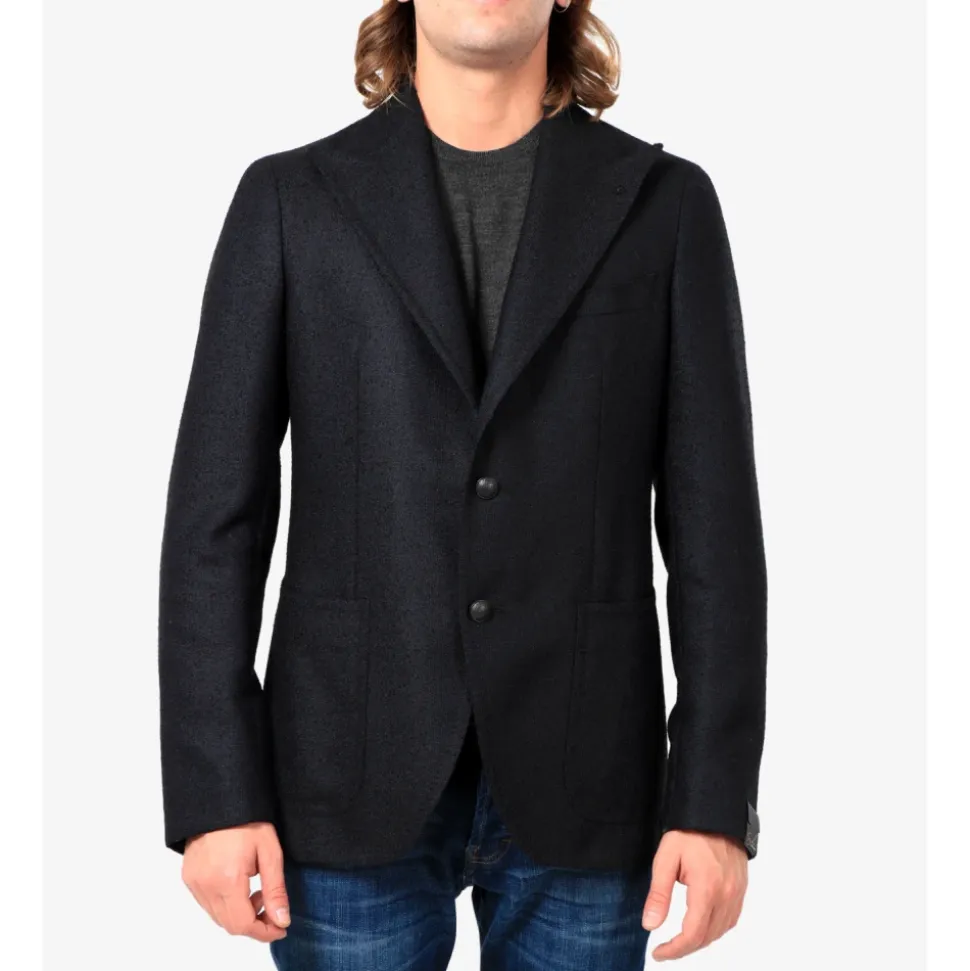 Blauw wollen jas met reverskraag