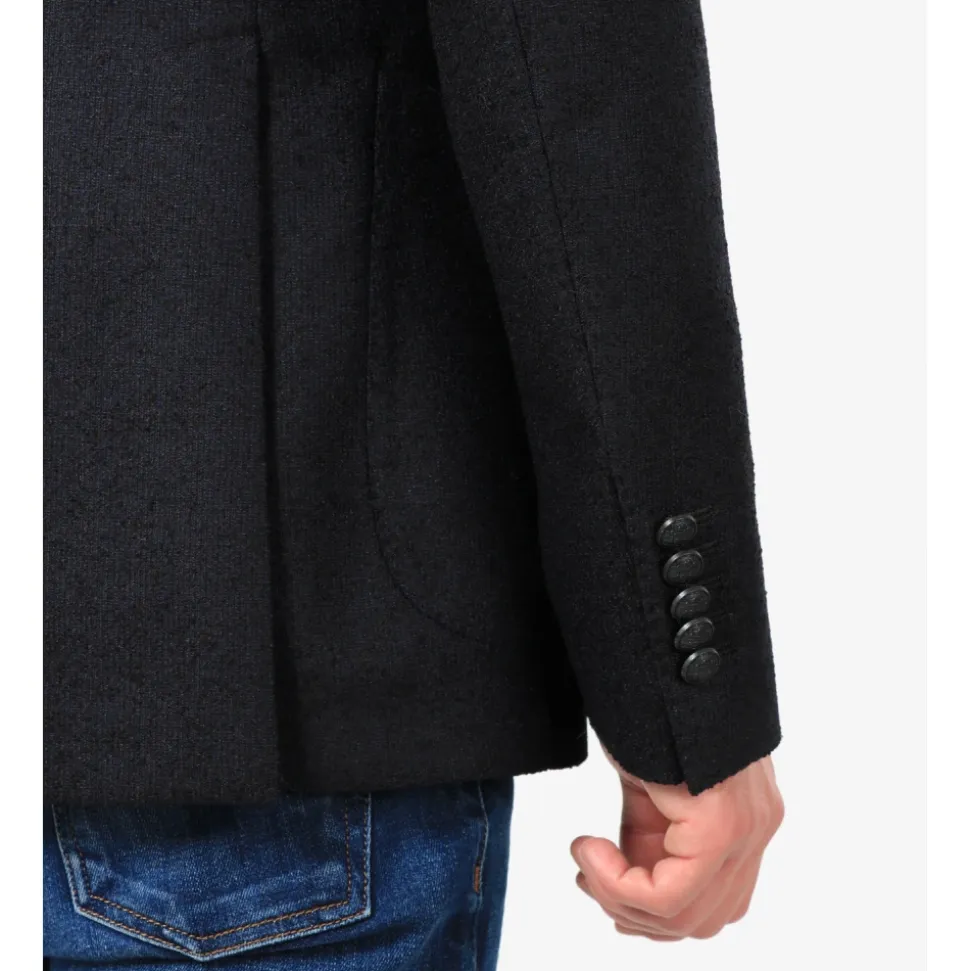 Blauw wollen jas met reverskraag
