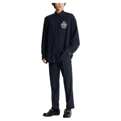 Broek met rechte pijpen in krijtstreep wol