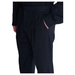 Broek met rechte pijpen in krijtstreep wol