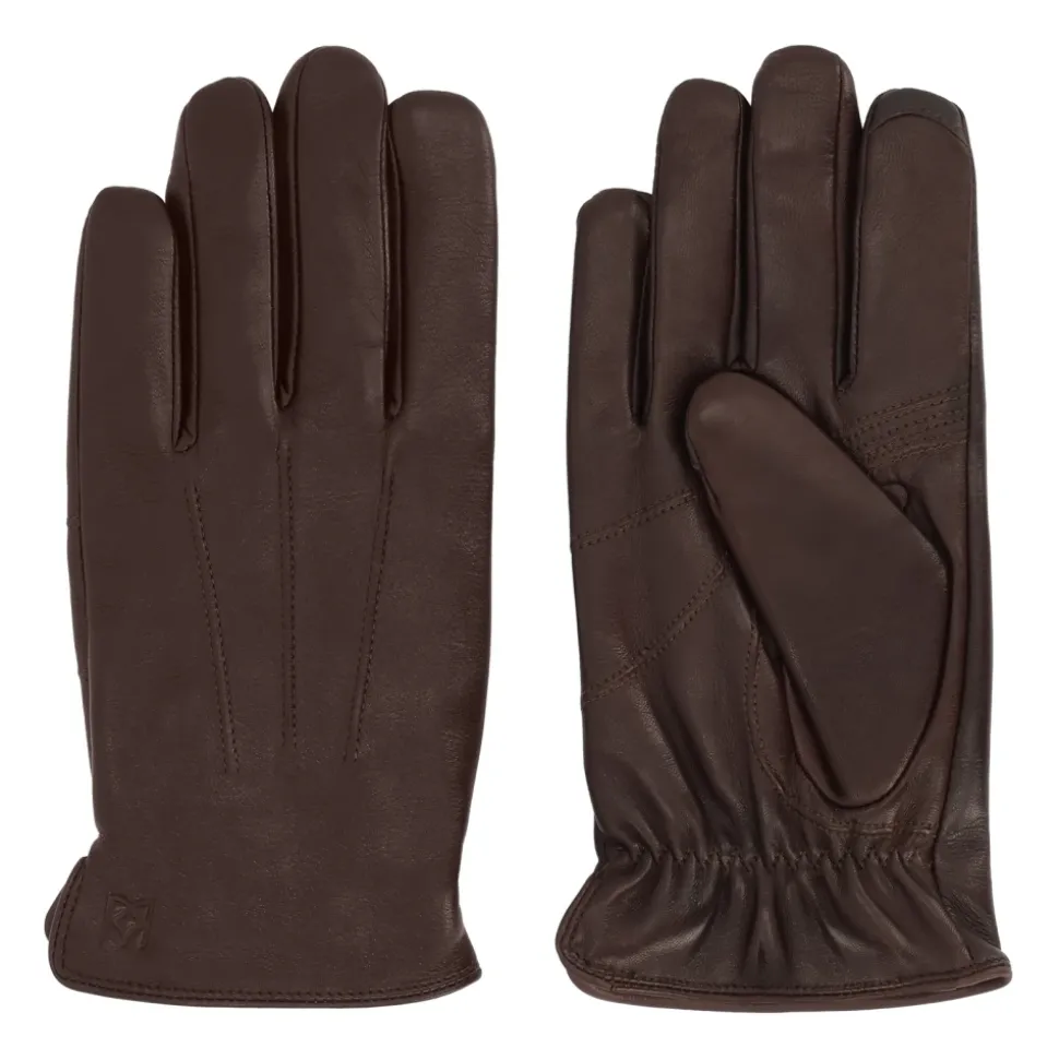 Bruine leren handschoenen met touchscreenfunctie