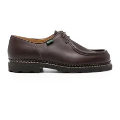 Bruin Leren Derby Platte Schoenen