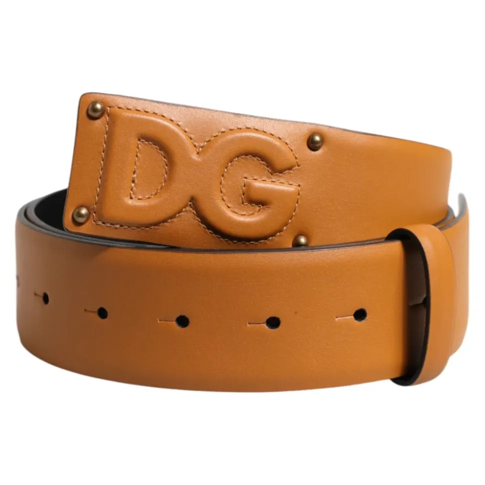 Bruin leren DG-logo reliëf riem