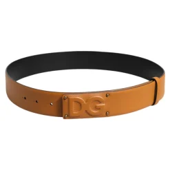 Bruin leren DG-logo reliëf riem