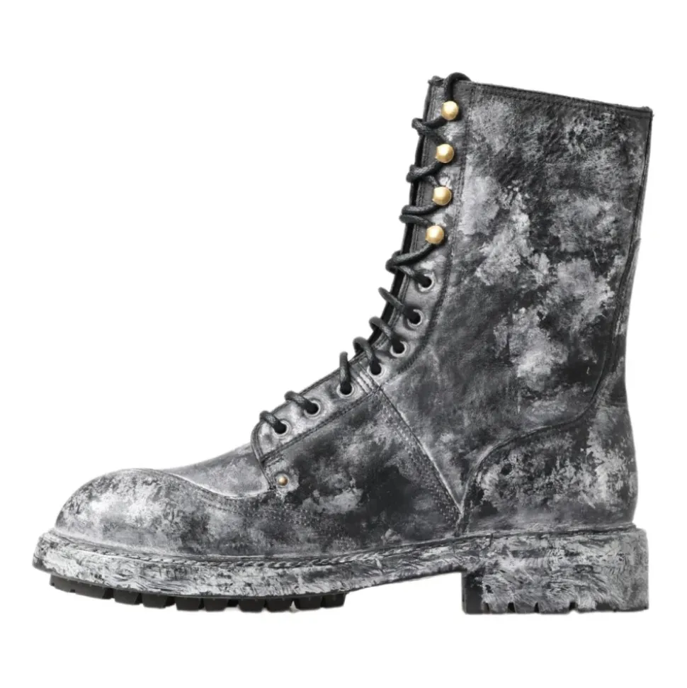 Chique Zwarte Veterschoenen Grijs-Wit