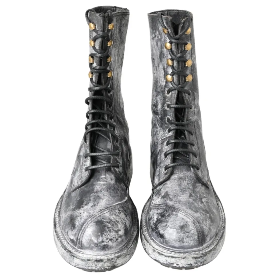 Chique Zwarte Veterschoenen Grijs-Wit